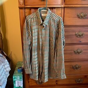 Orvis Men's Green and Brown Checkered Shirt